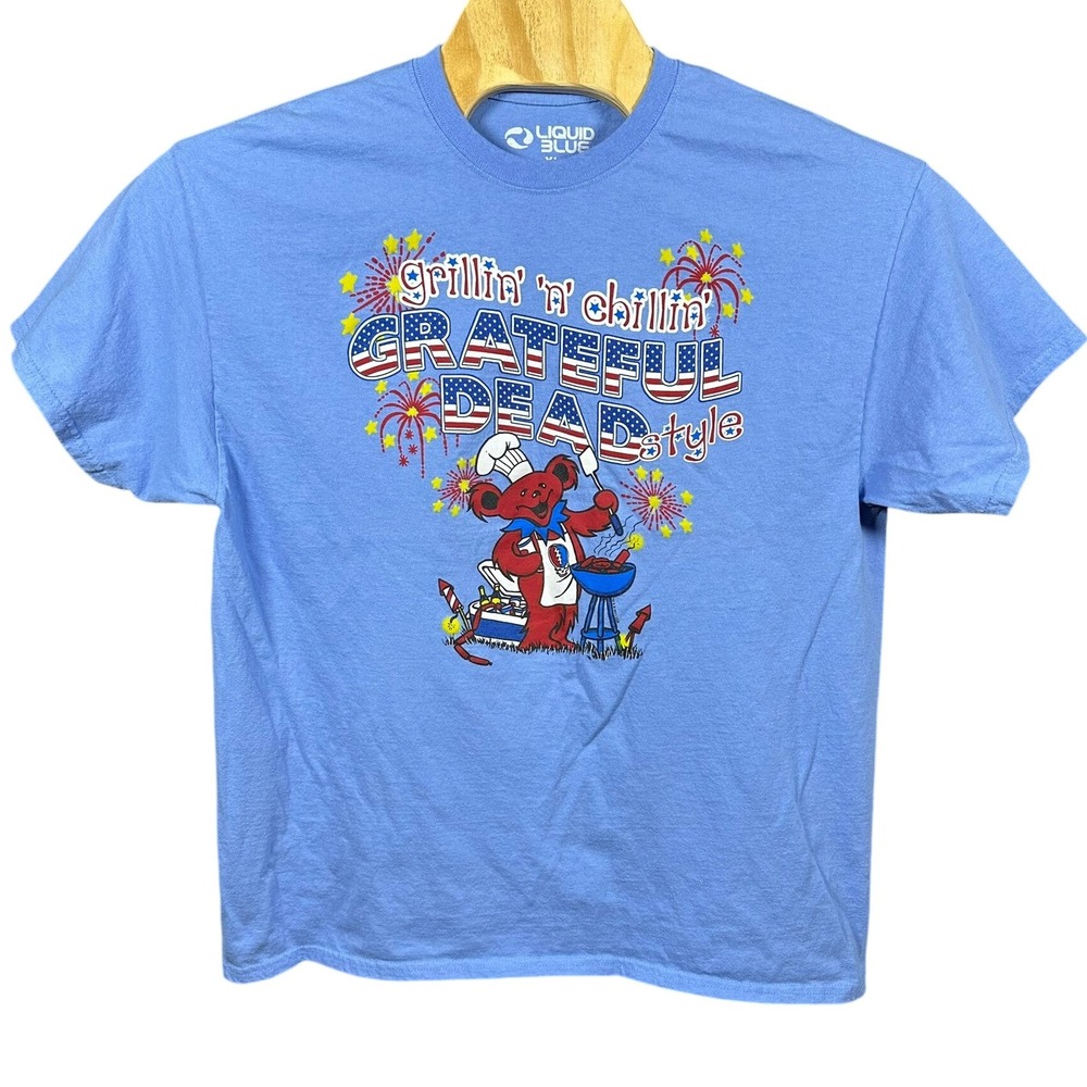 Liquid Blue Grateful Dead Style Grilling Chillin Bear T Shirt XL